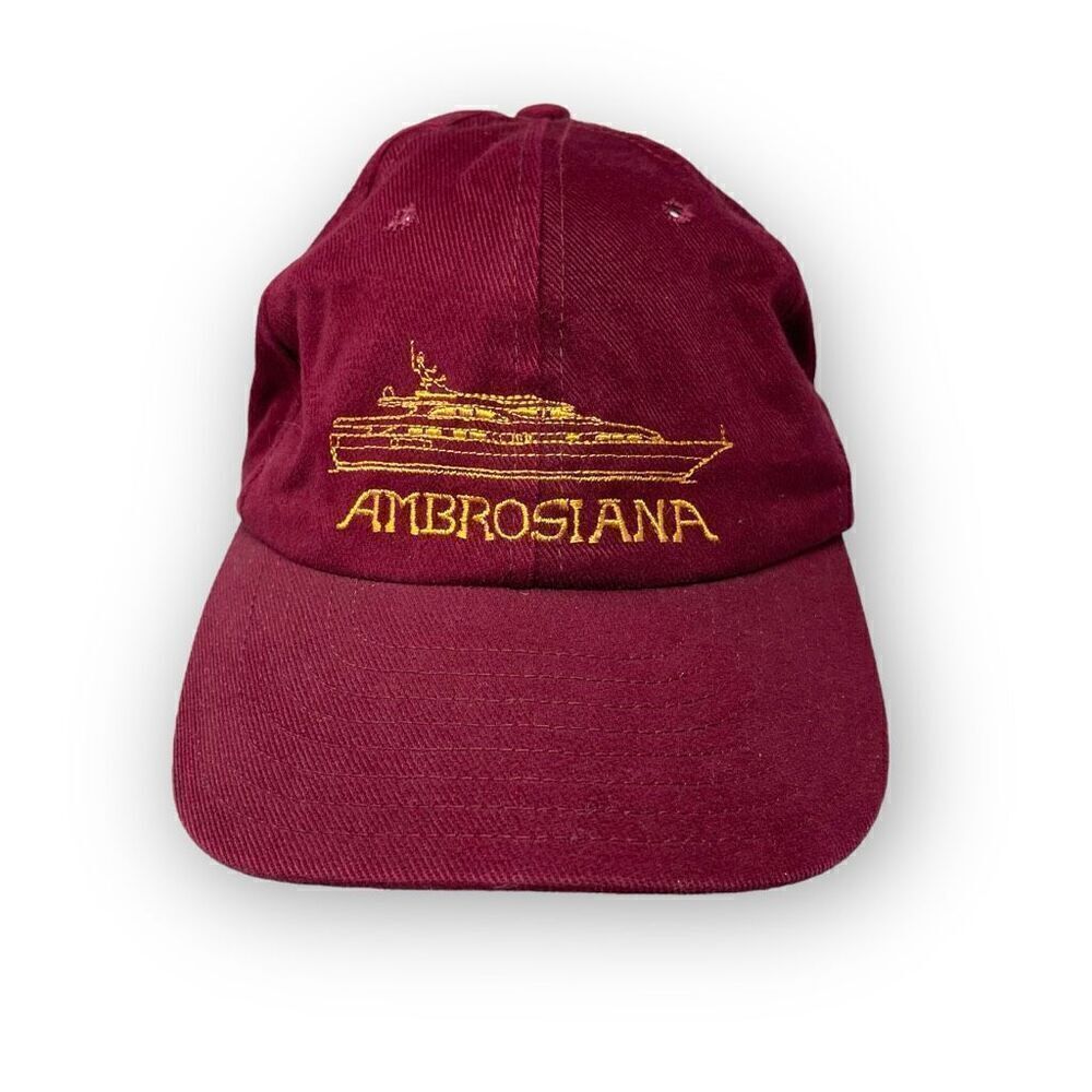 Vintage Ambrosiana Made in USA SnapBack Hat Cap Maroon Yellow Embroidery OSFM